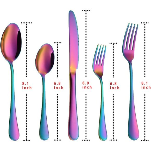 🆕Rainbow Silverware Stainless Steel Colorful Utensils Knife Fork Spoon Polished - Picture 3 of 7